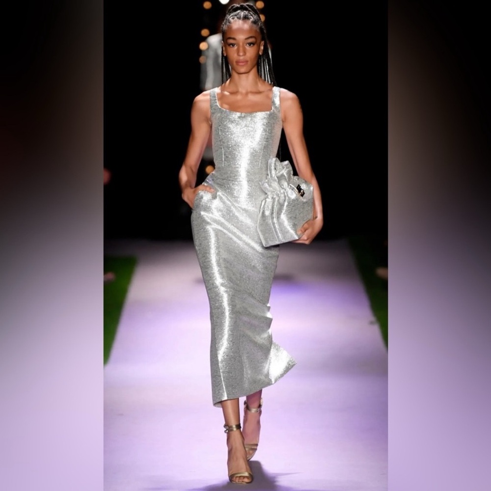 Brandon Maxwell Silver Metallic Foil Runway Spring Maxi Skirt Size 10 NWT